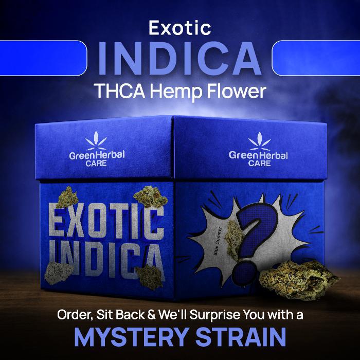 exotic indica thca hemp flower mystery strain