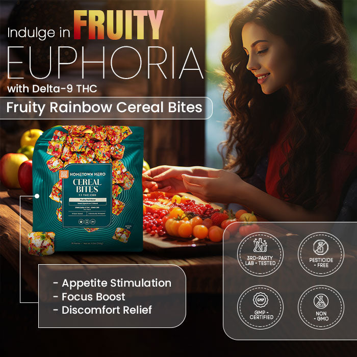 Hometown Hero Delta-9 THC Fruity Rainbow Cereal Bites Lifestyle