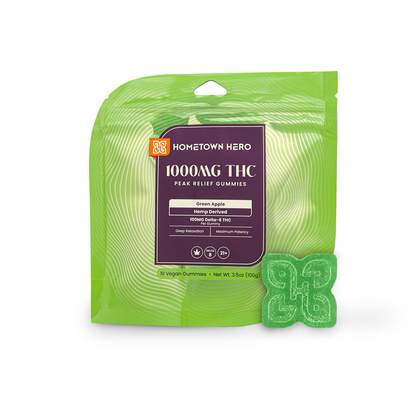 hometown hero green apple delta 8 thc max gummies 1000mg