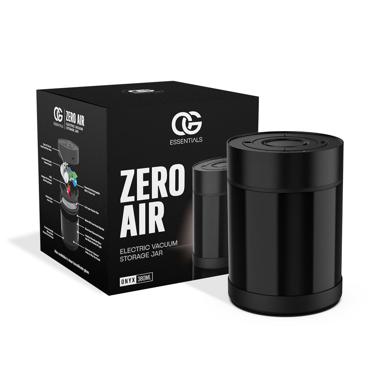 OG Essentials Zero Air Electric Vacuum Storage Jar Onyx 380ml with box