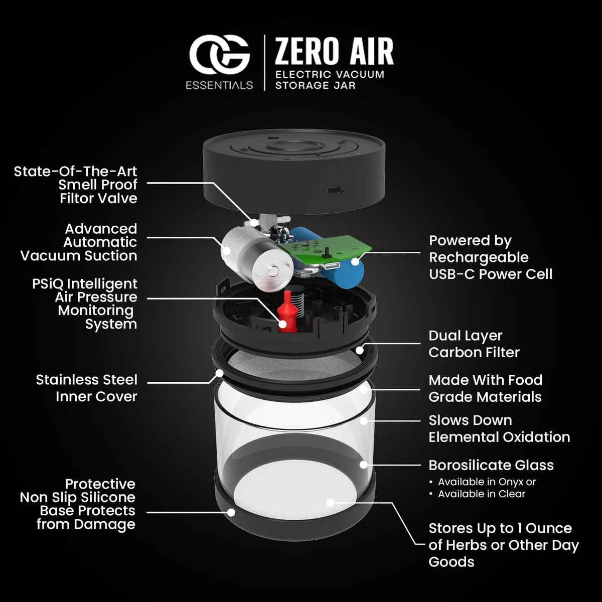 Zero Air jar exploded view of components