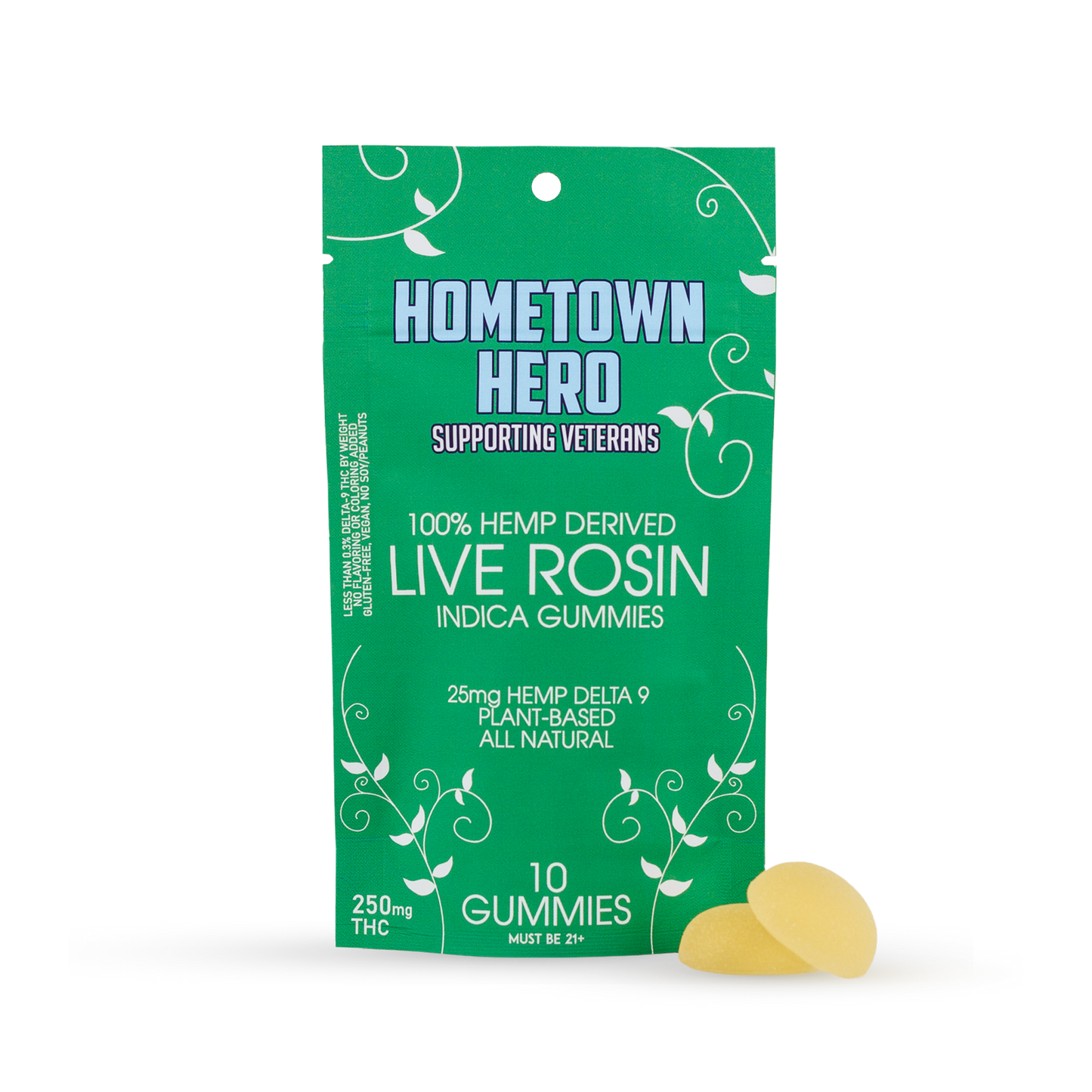 hometown hero delta 9 thc live rosin indica gummies
