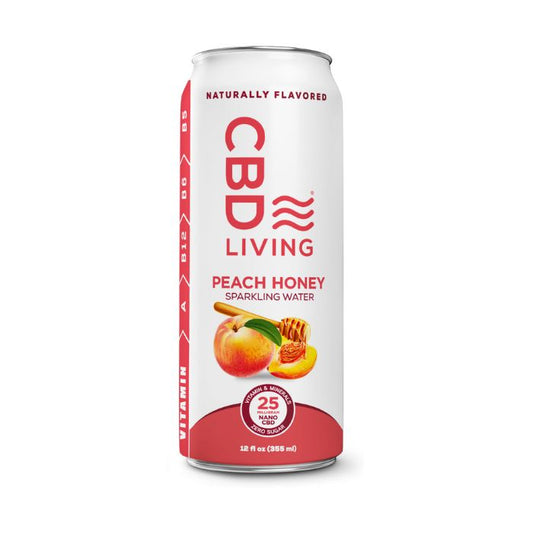 cbd living sparkling water peach honey